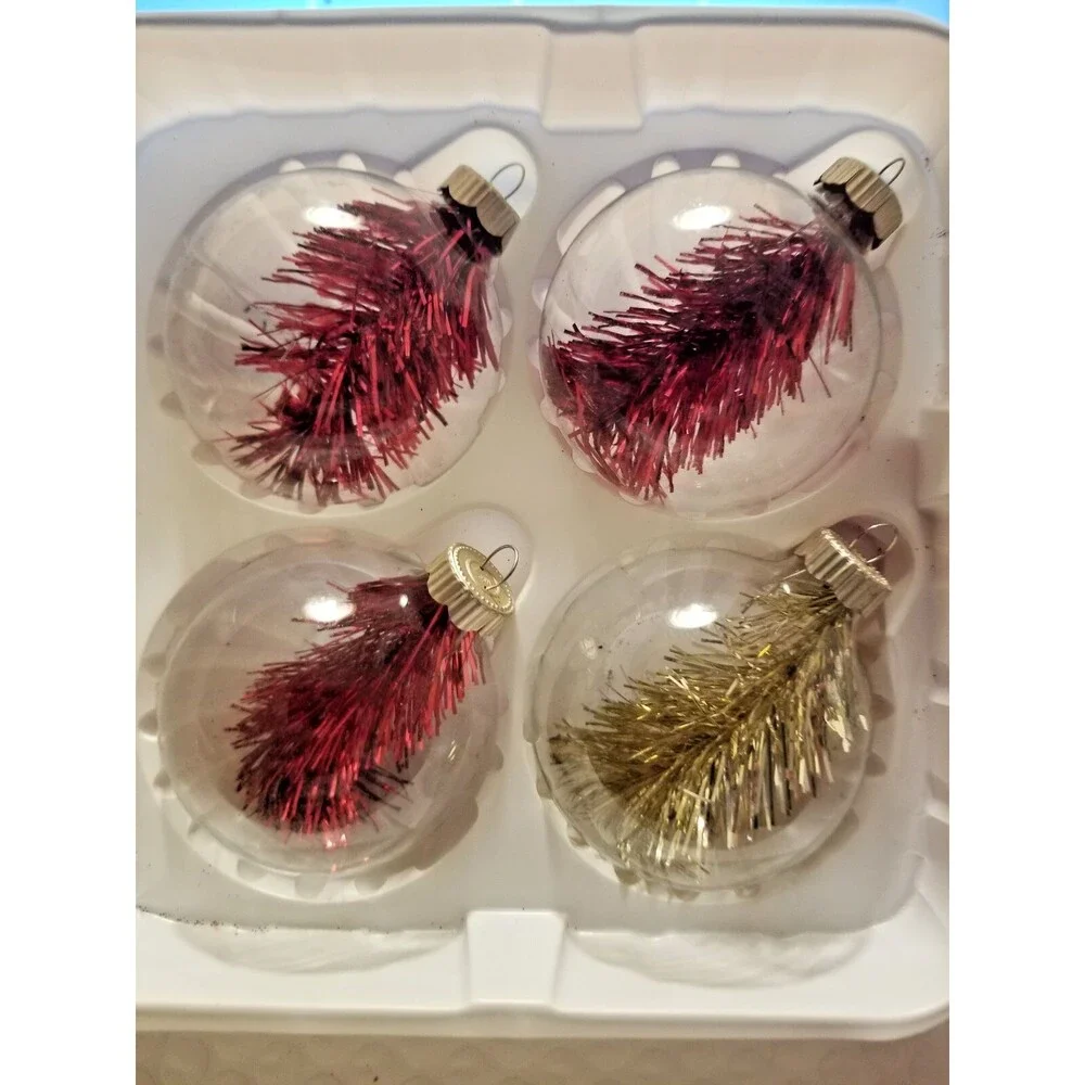 Vintage Martha Stewart Glass Ornaments 2002 Clear with TInsel Inside Crown Top
